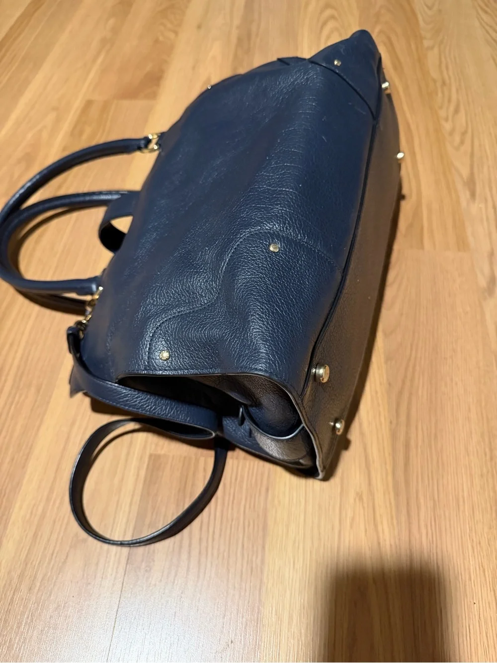 Coach Navy Pebbled Leather Satchel with Convertible Strap